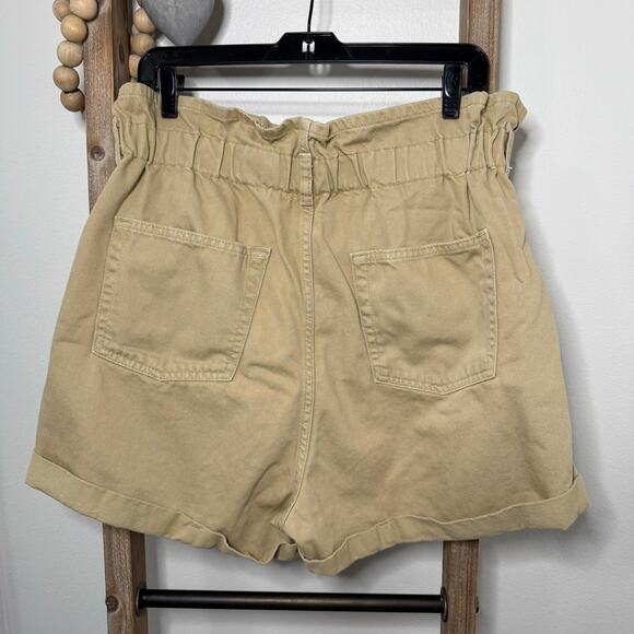 Topshop Paper Bag Tan Button Fly Shorts Size 12 - Picture 4 of 9
